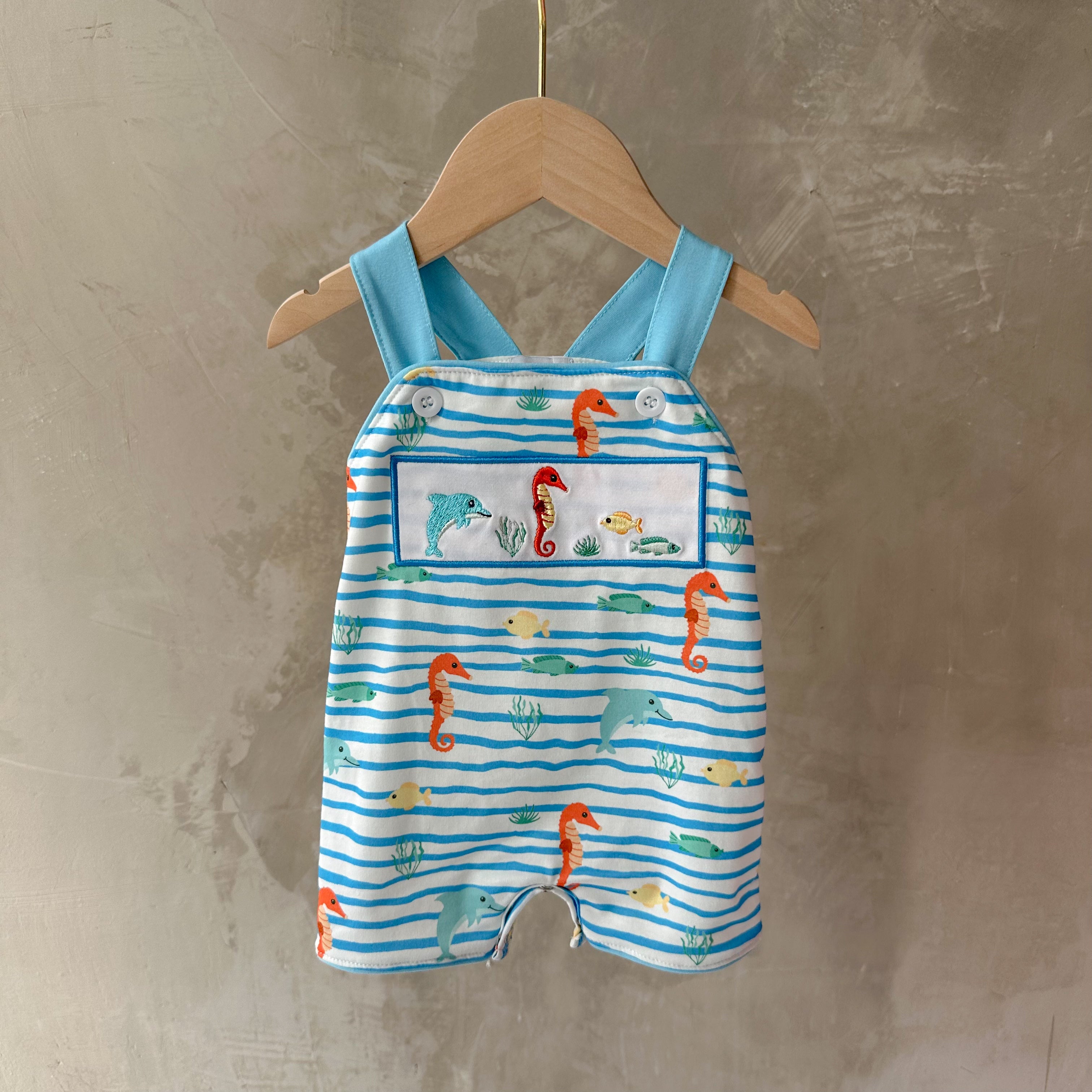 marine creature embroidery romper