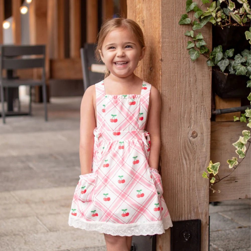 LACE PINAFORE - CHERRIES PLAID