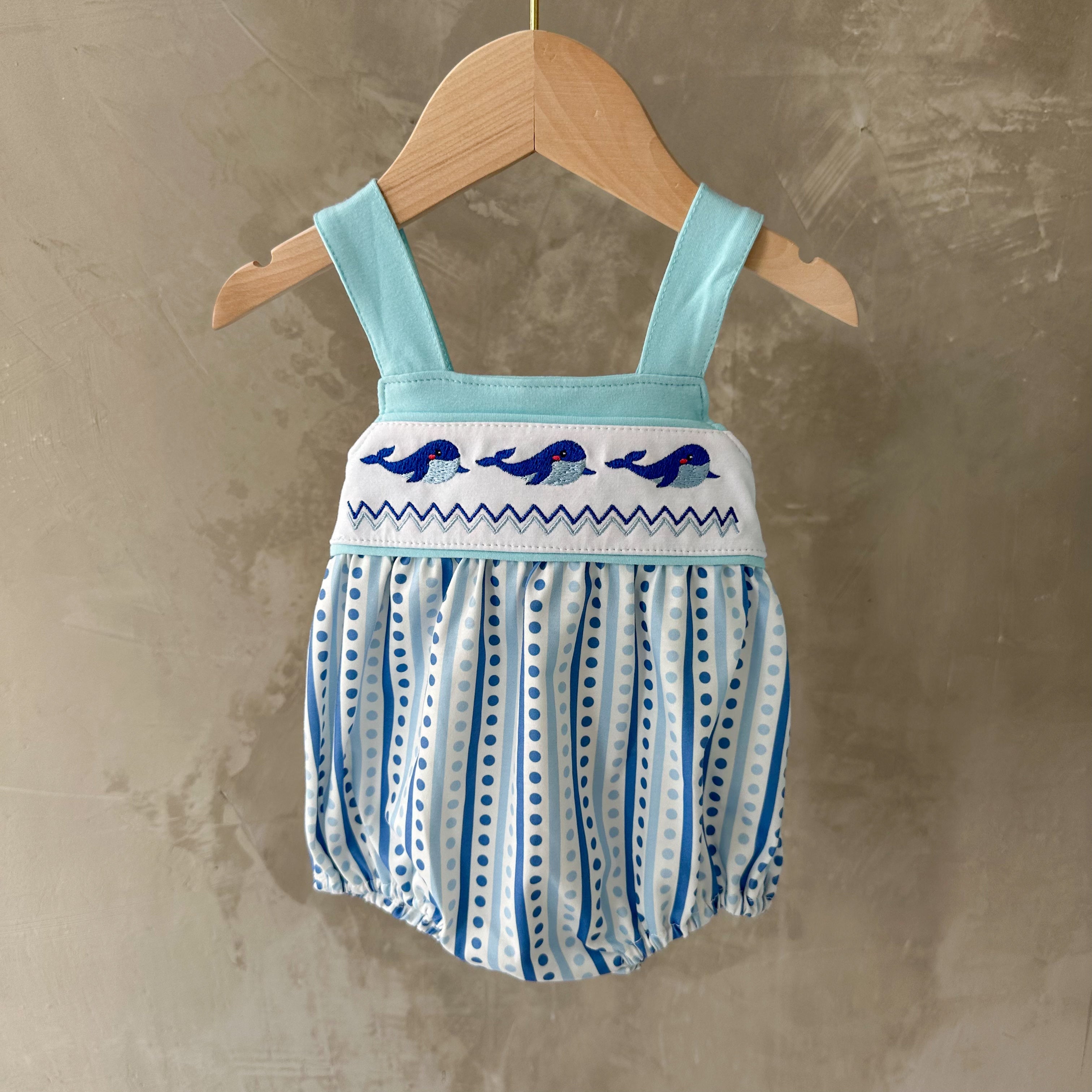 BLUE WHALE EMBROIDERY ROMPER (3M)