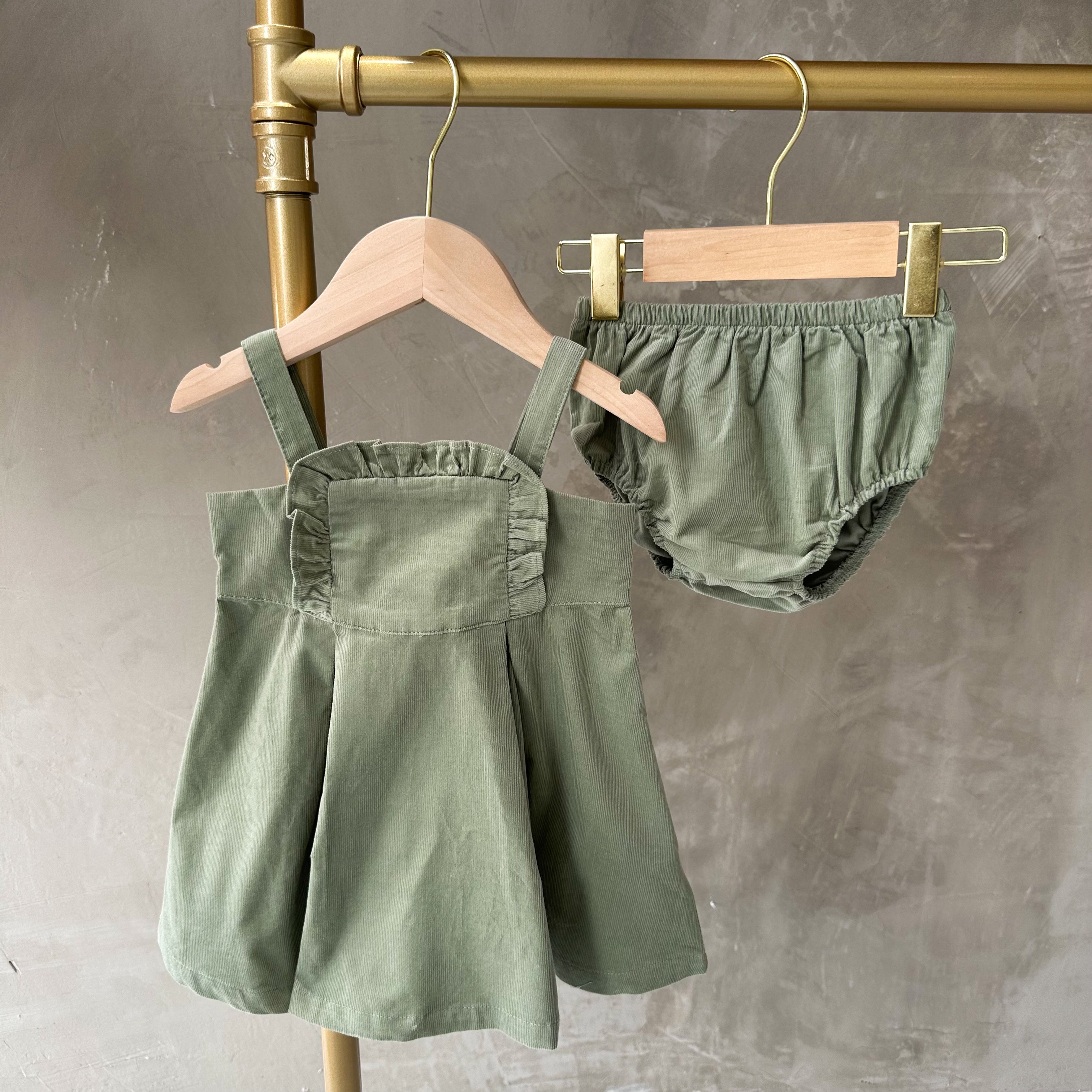 CORDUROY DESERT SAGE DRESS W/ BLOOMER (18-24M)