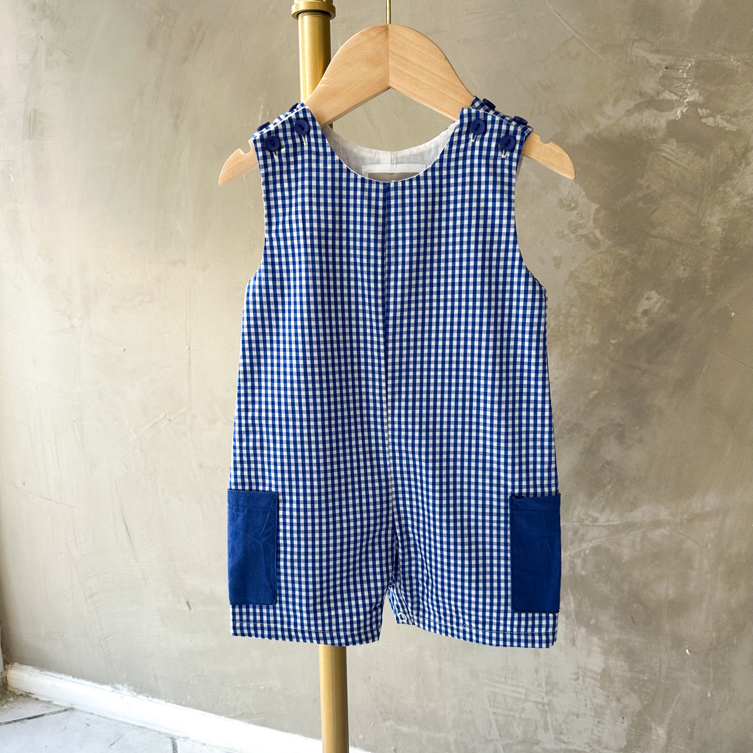 royal blue gingham pocket shortalls
