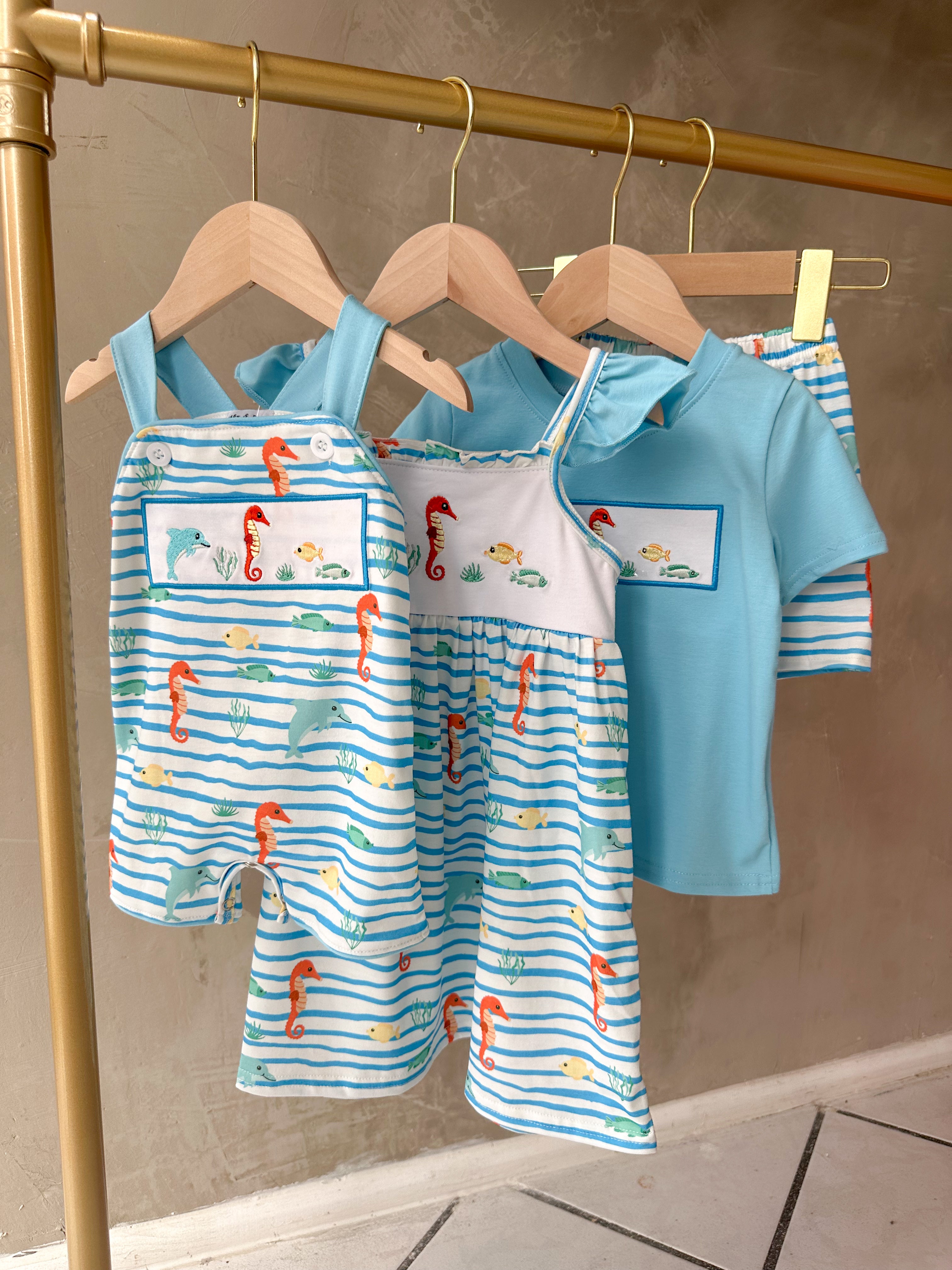 marine creature embroidery romper