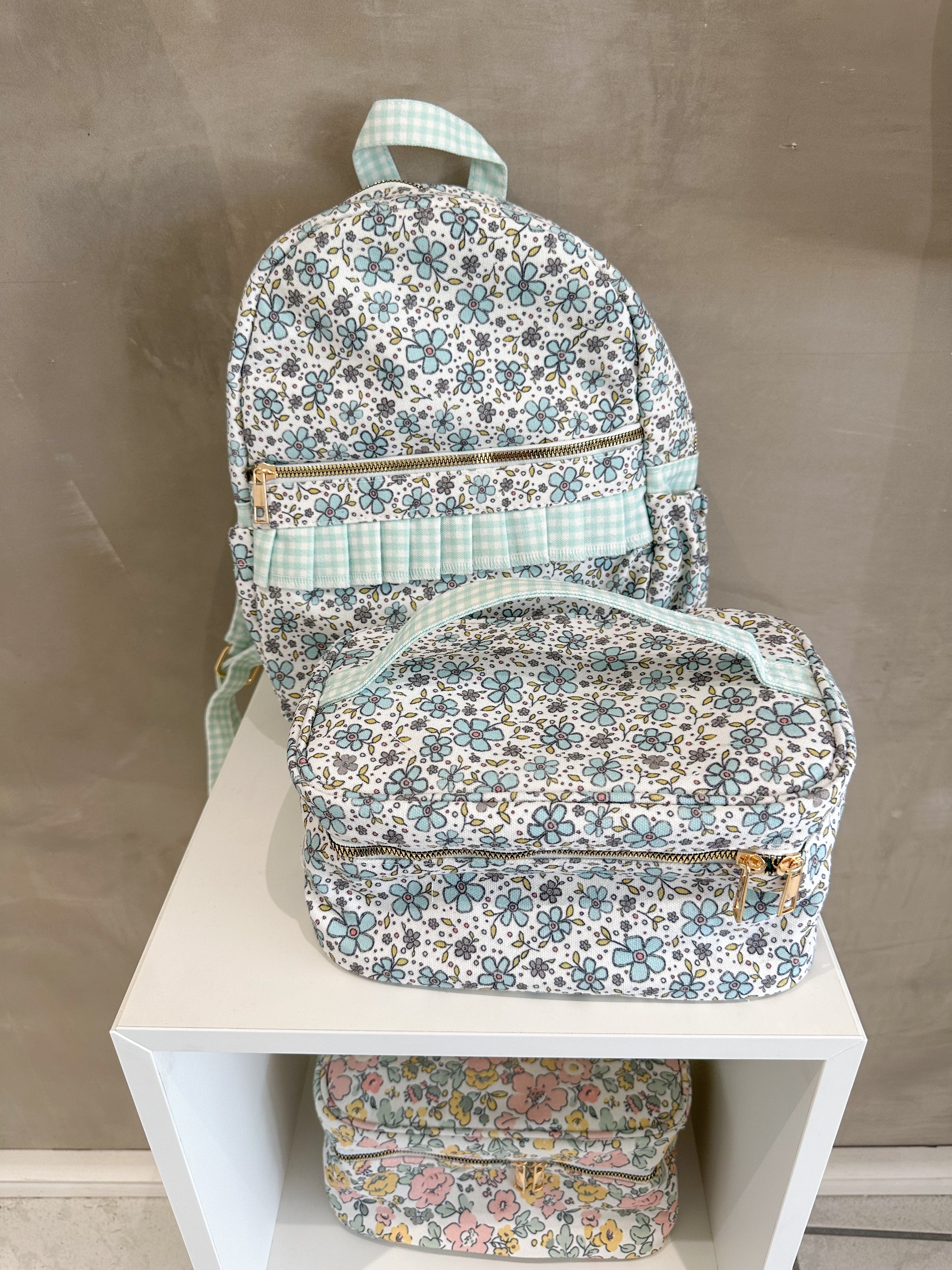 TURQUOISE FLORAL RUFFLE BACKPACK