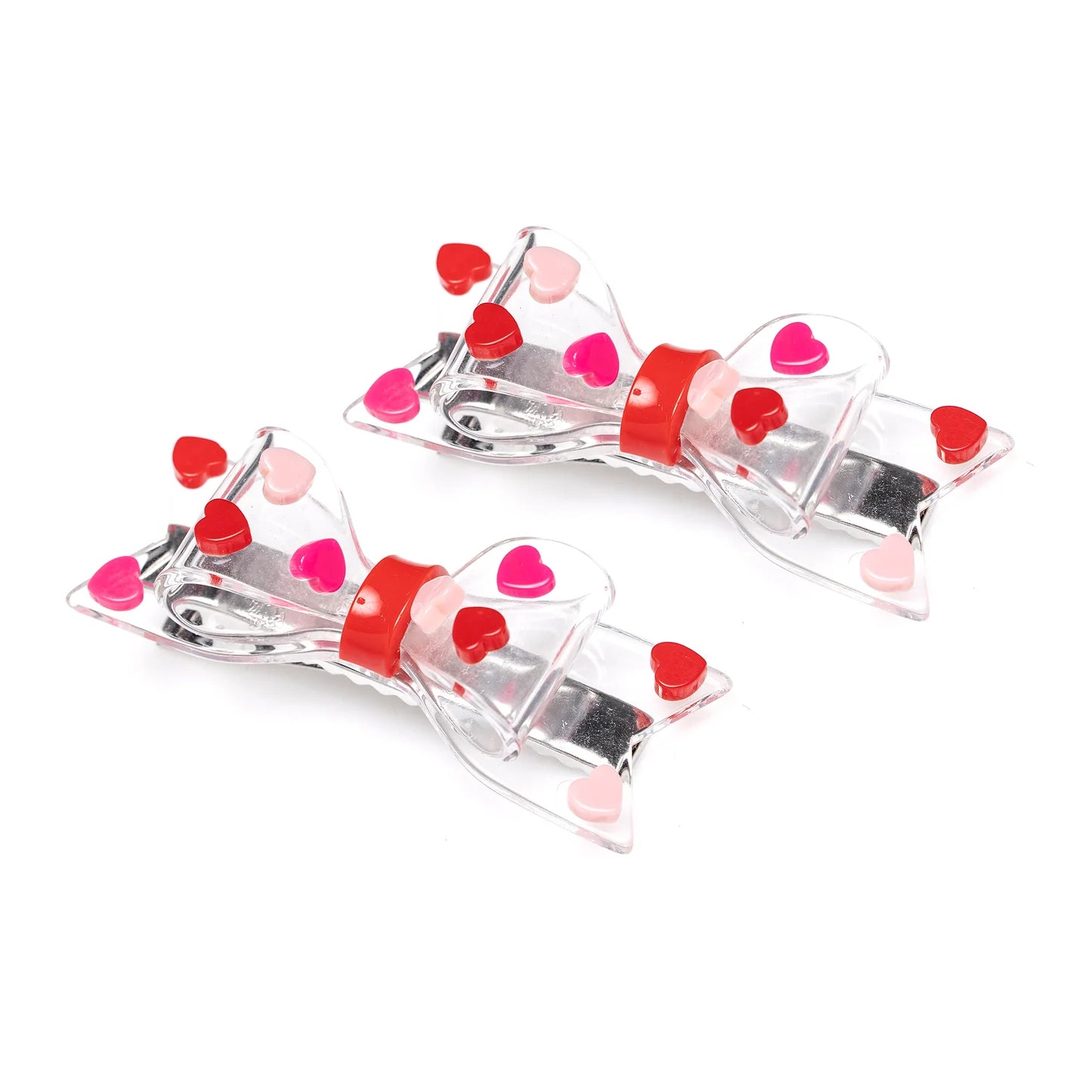 Red/Pink Hearts bow Hair Clips