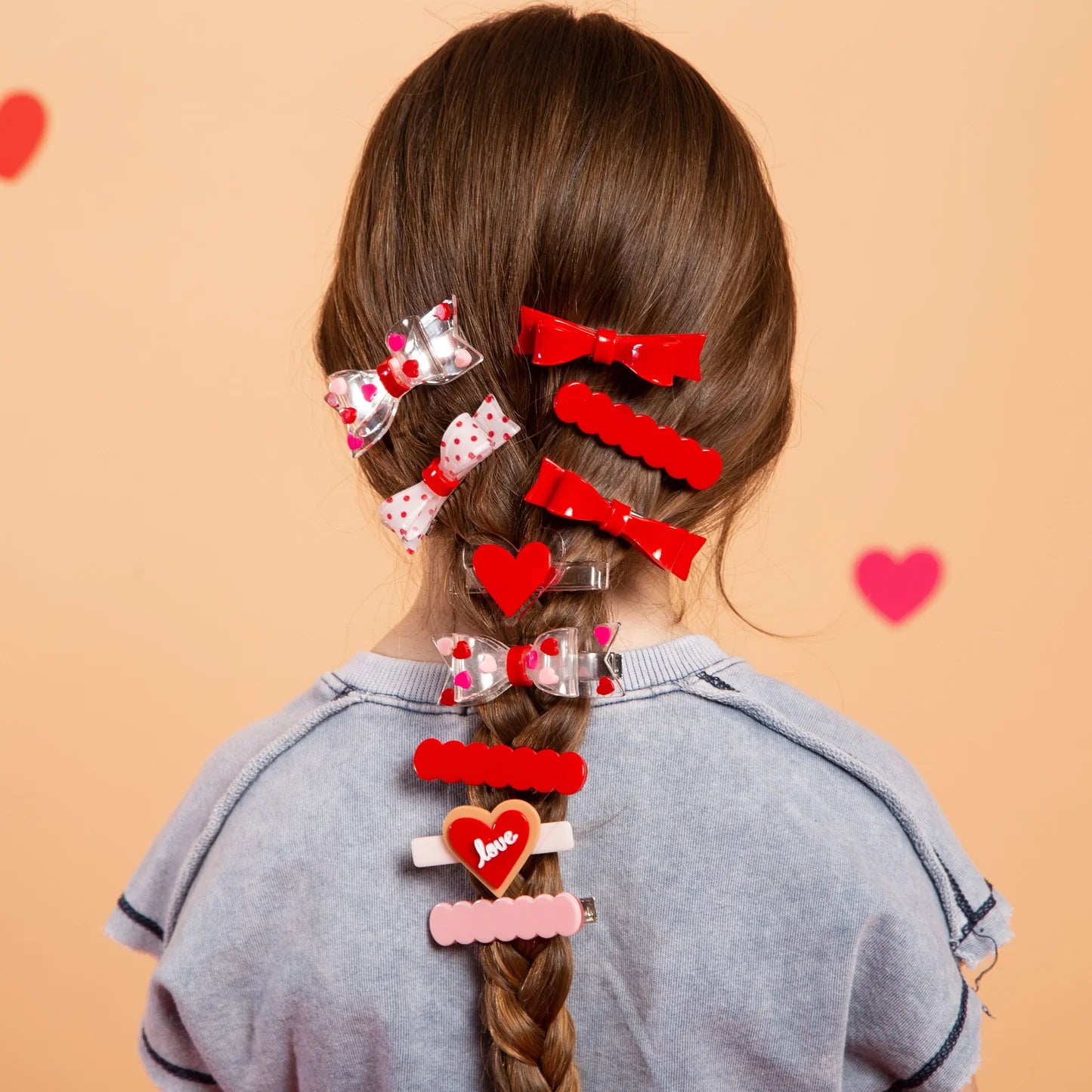 Red/Pink Hearts bow Hair Clips