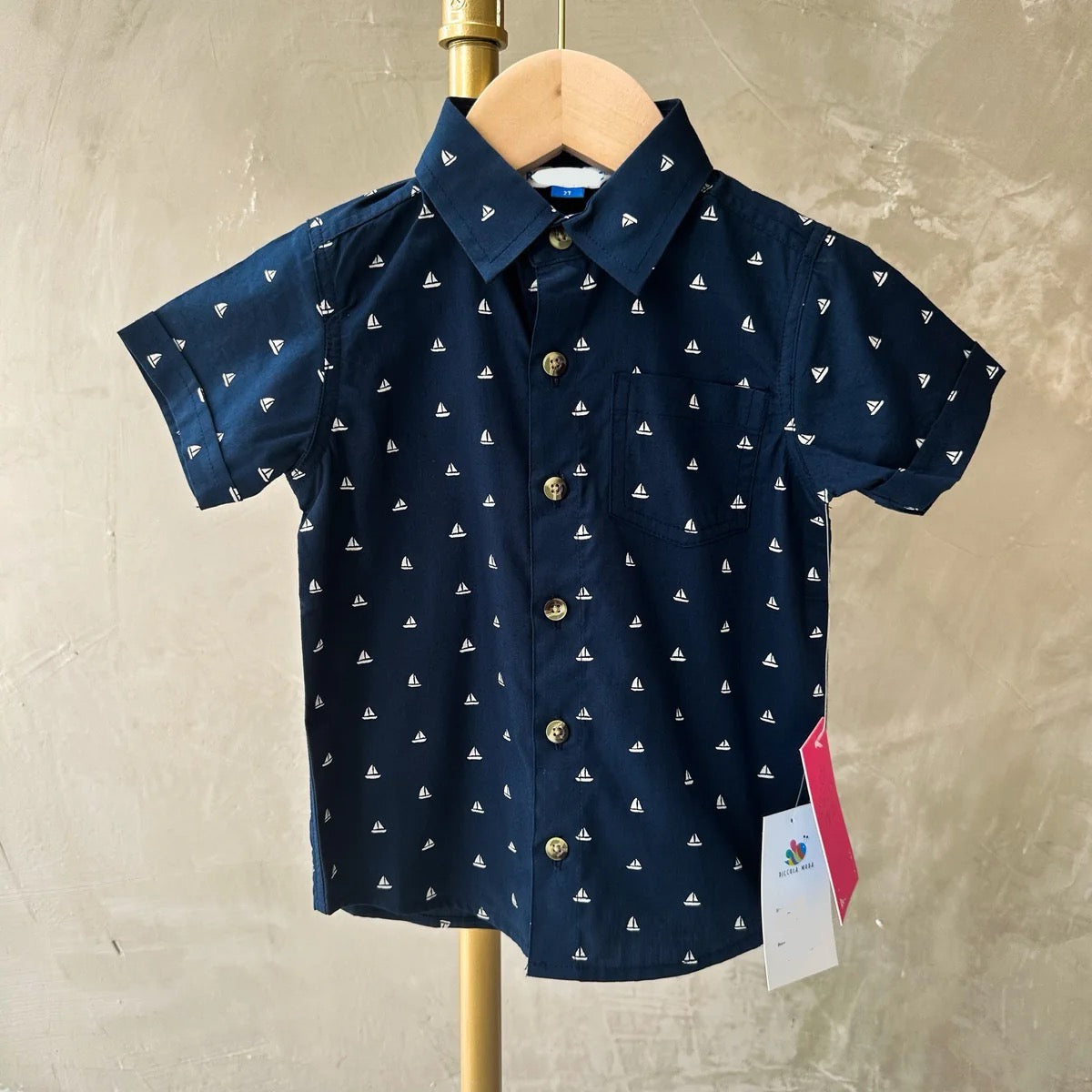NAVY SAILBOAT BUTTON DOWN SHIRT
