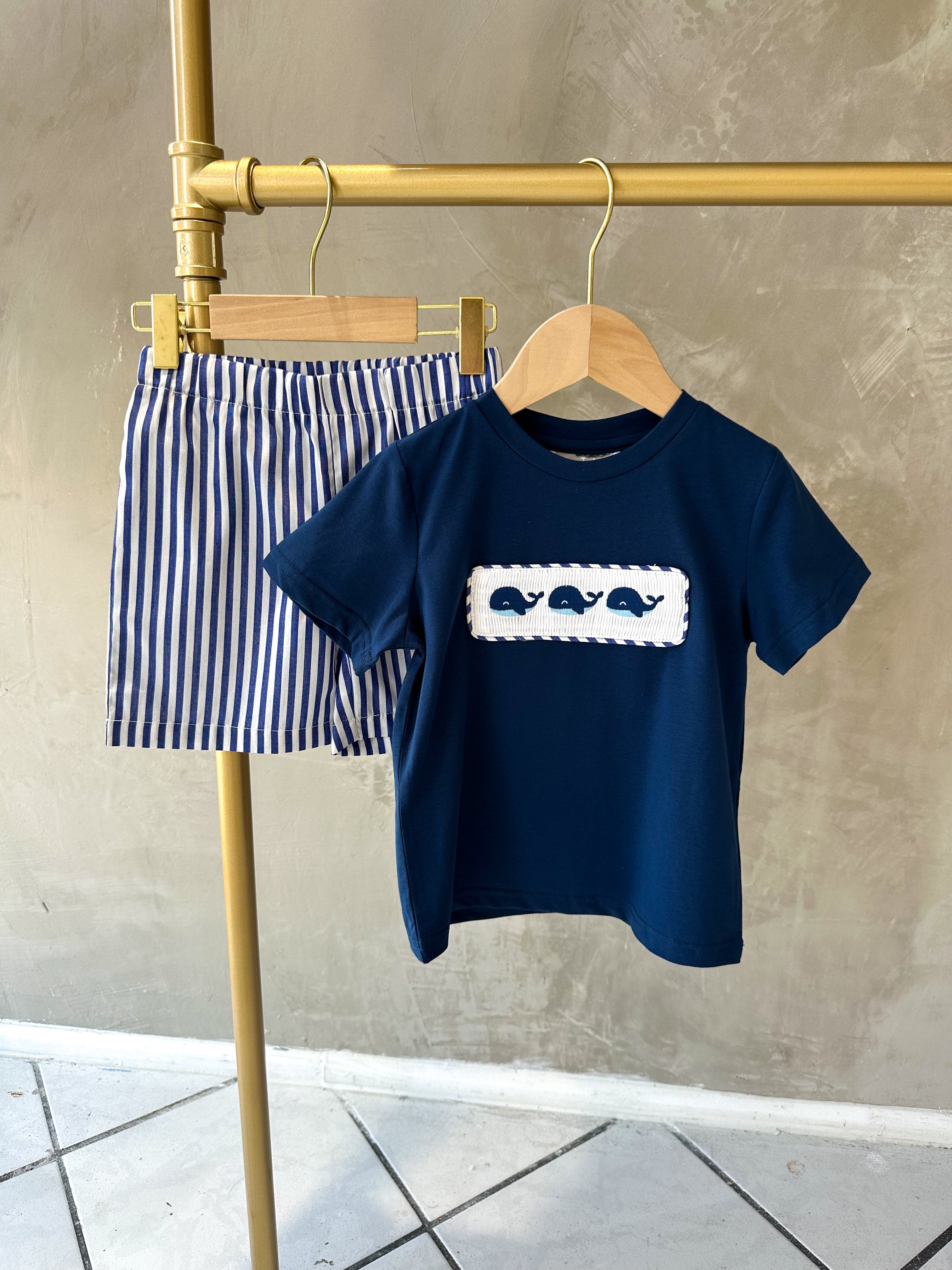 BLUE WHALE SMOCKED SET