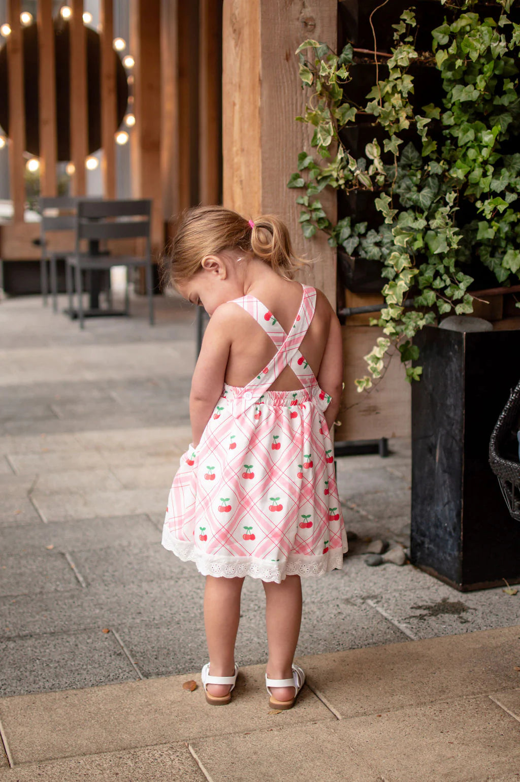 LACE PINAFORE - CHERRIES PLAID
