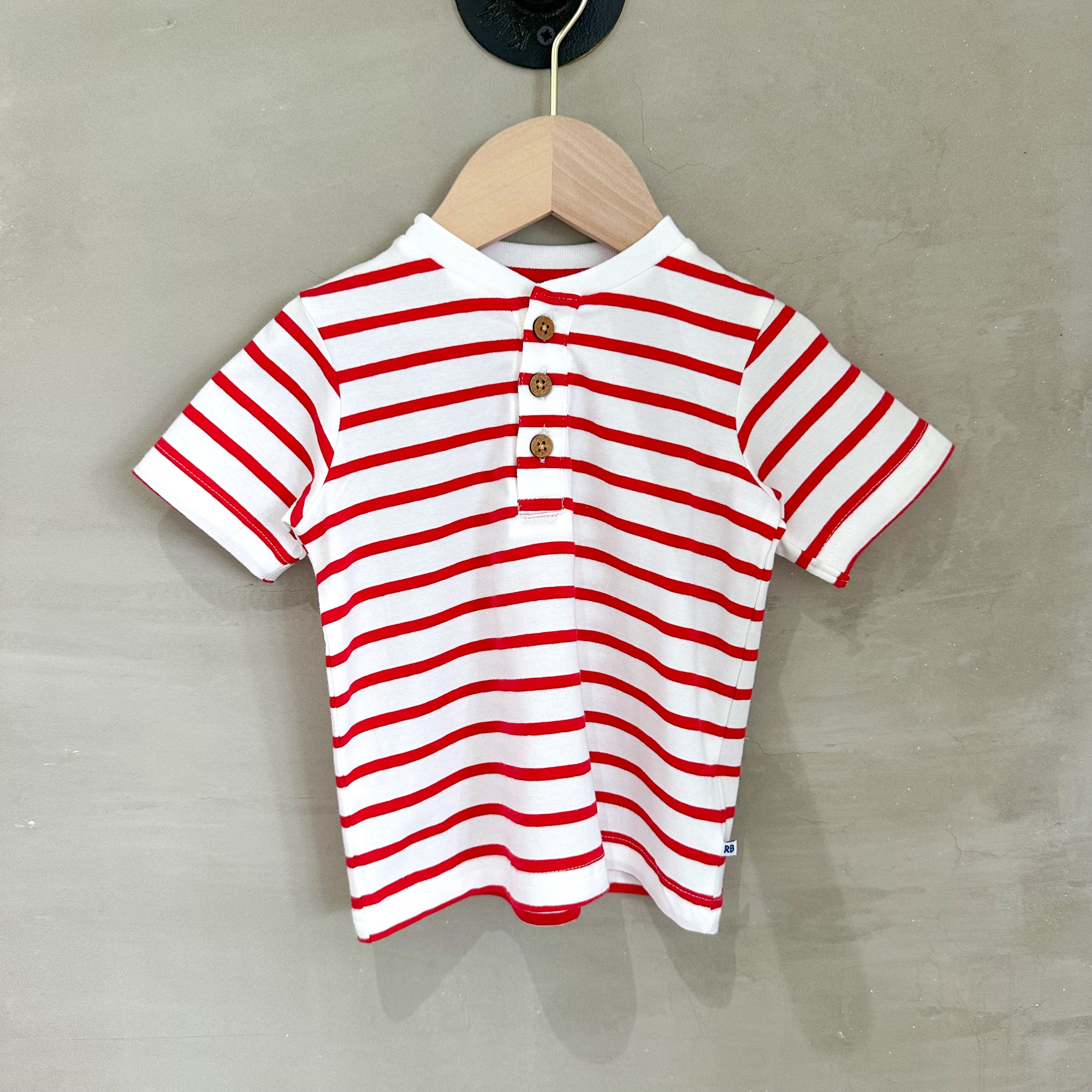RED & WHITE HENLEY TEE