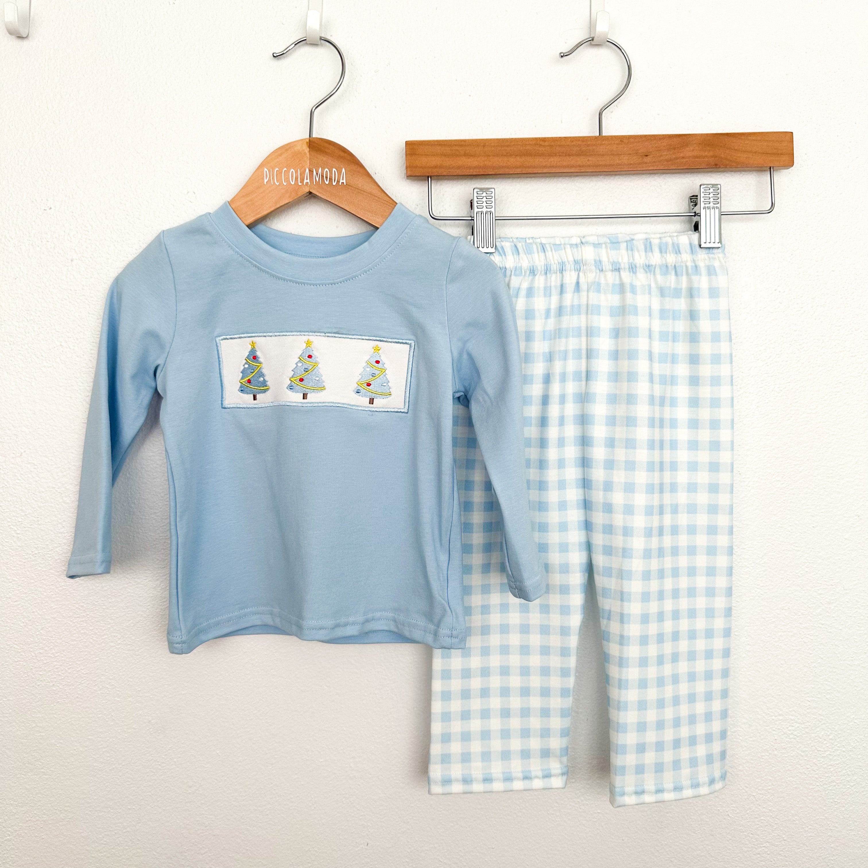 BLUE CHRISTMAS EMBROIDERY PJS (5T)