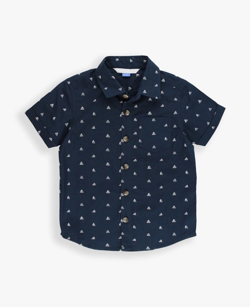 NAVY SAILBOAT BUTTON DOWN SHIRT