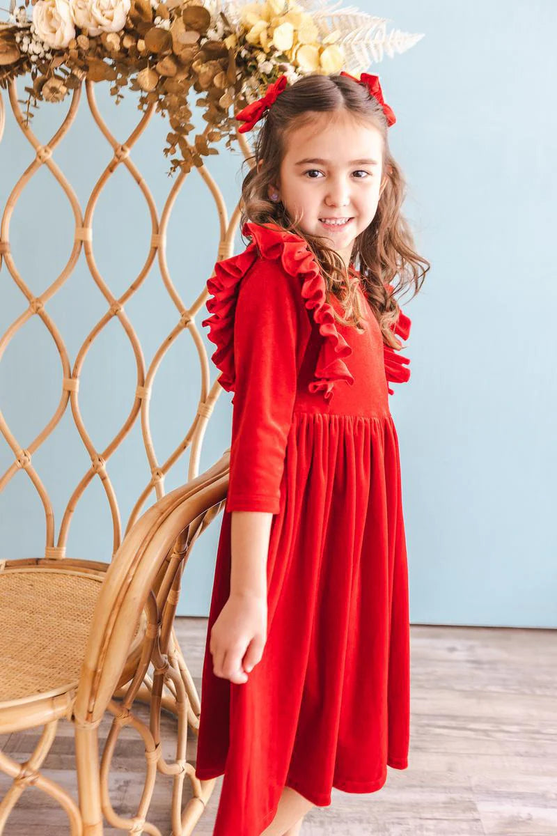 RED VELVET RUFFLE DRESS (4t)