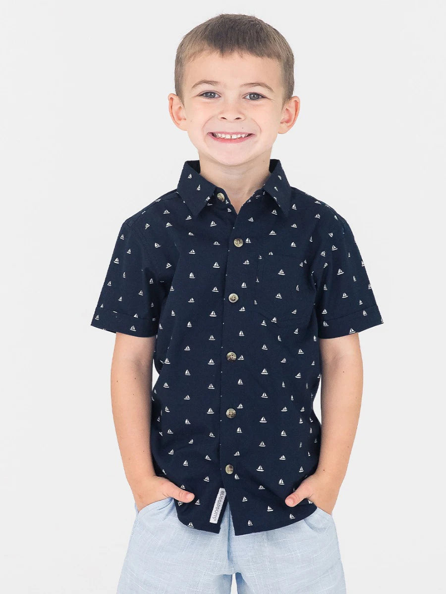 NAVY SAILBOAT BUTTON DOWN SHIRT