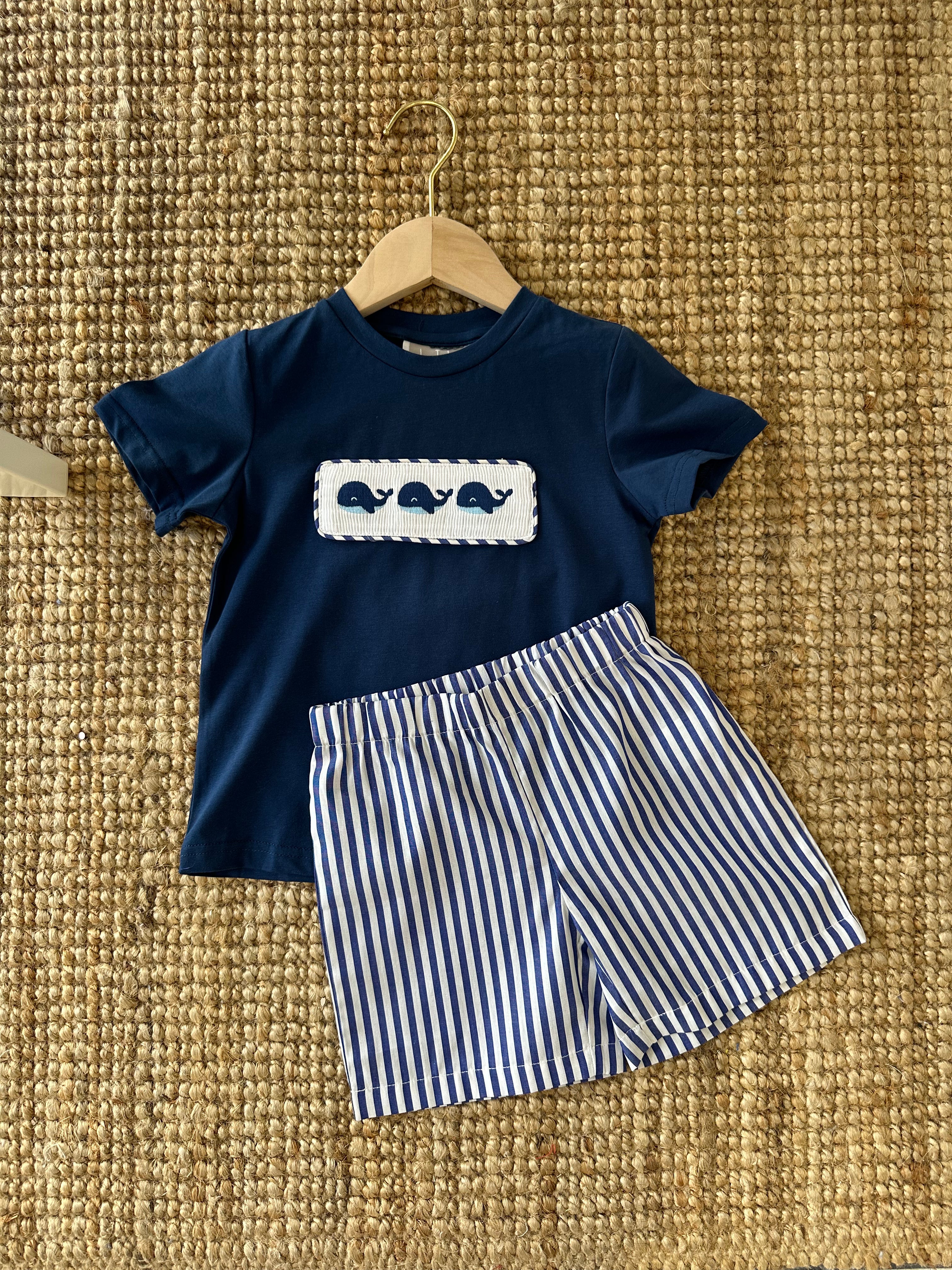BLUE WHALE SMOCKED SET