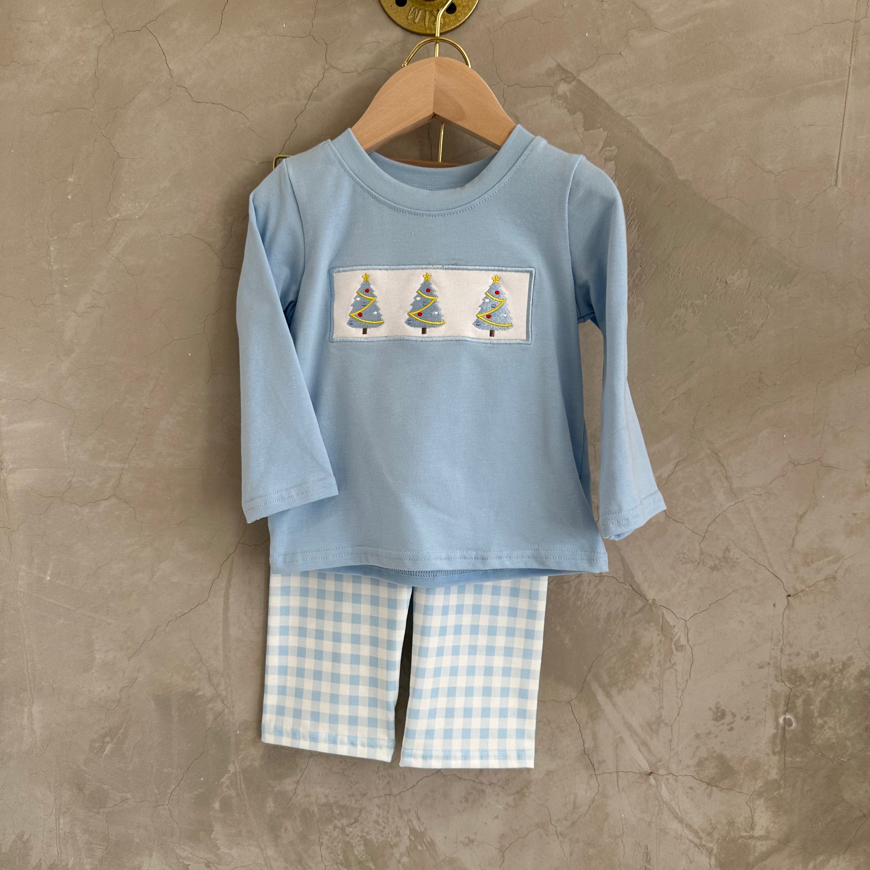 BLUE CHRISTMAS EMBROIDERY PJS (5T)
