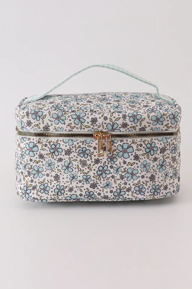 TURQUOISE FLORAL MAKEUP BAG
