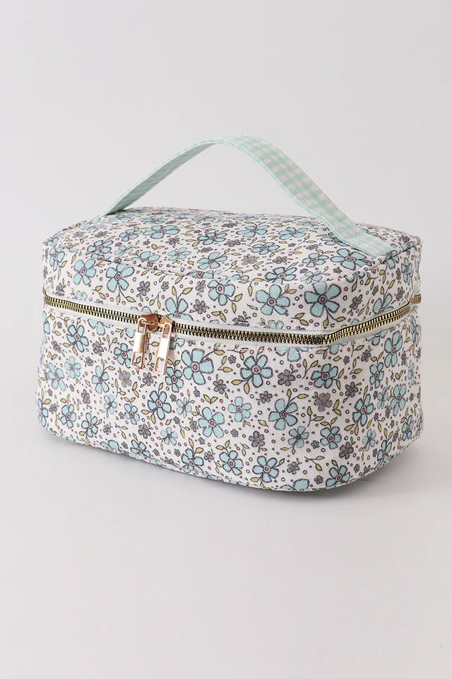 TURQUOISE FLORAL MAKEUP BAG